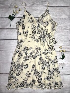 Express Cream Mini Wrap Dress with Black Paisley Print